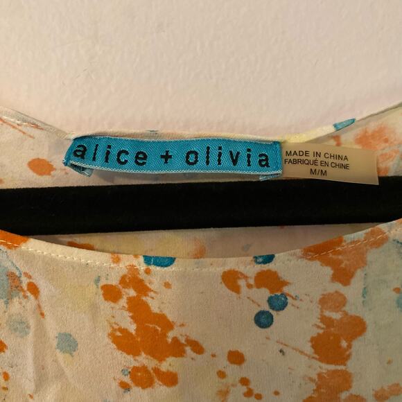 Alice + Olivia Women's size Medium White Multicolor Paint Splattered Silk Blouse - Picture 2 of 9